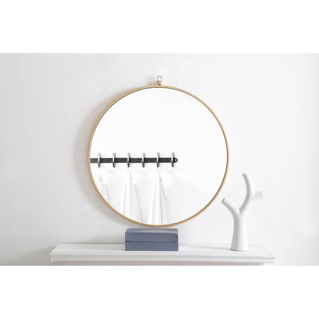 Elegant Decor Metal Frame Round Mirror With Decorative Hook 28 Inch Brass Finish MR4055BR